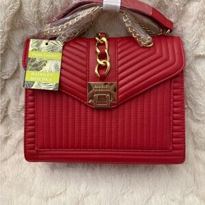 Badgley Mischka Red Quilted Vegan Leather Shoulder Bag
